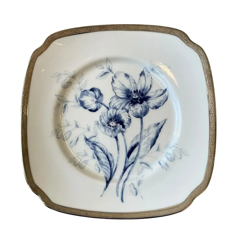 6 Charter Club Fashion Buffet Platinum Blue Floral Salad Plates 8.5in for Macy's